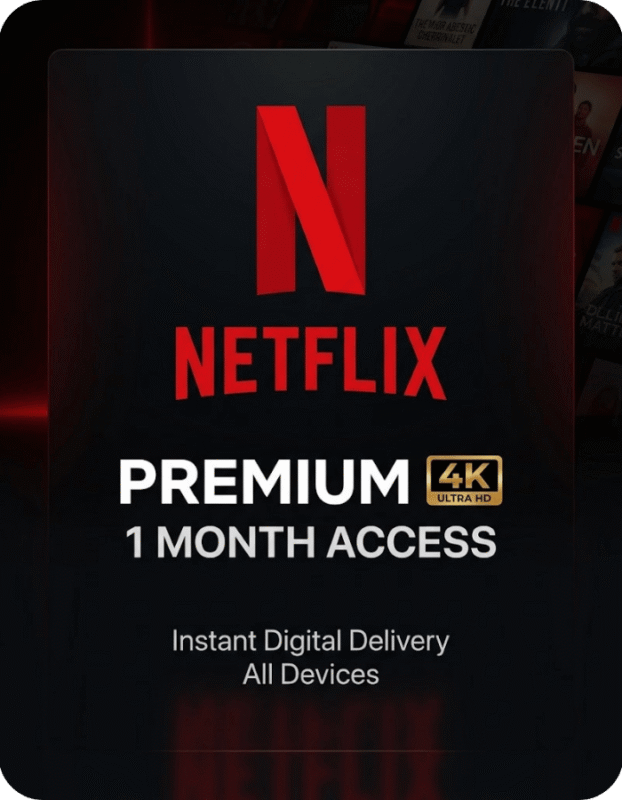 Netflix Premium 1 Month Subscription card showing 4K Ultra HD and global access features